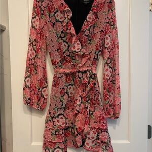 Bardot Floral Long Sleeve Dress - Pink and Black